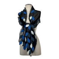 Blue White and Dark Gray Leaf Scarf